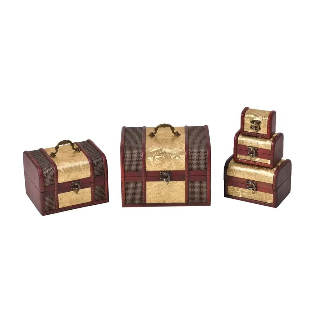 New 5 Golden Leaf Embossed MDF and Faux Leather Mixing Exquisite Chest Boxes